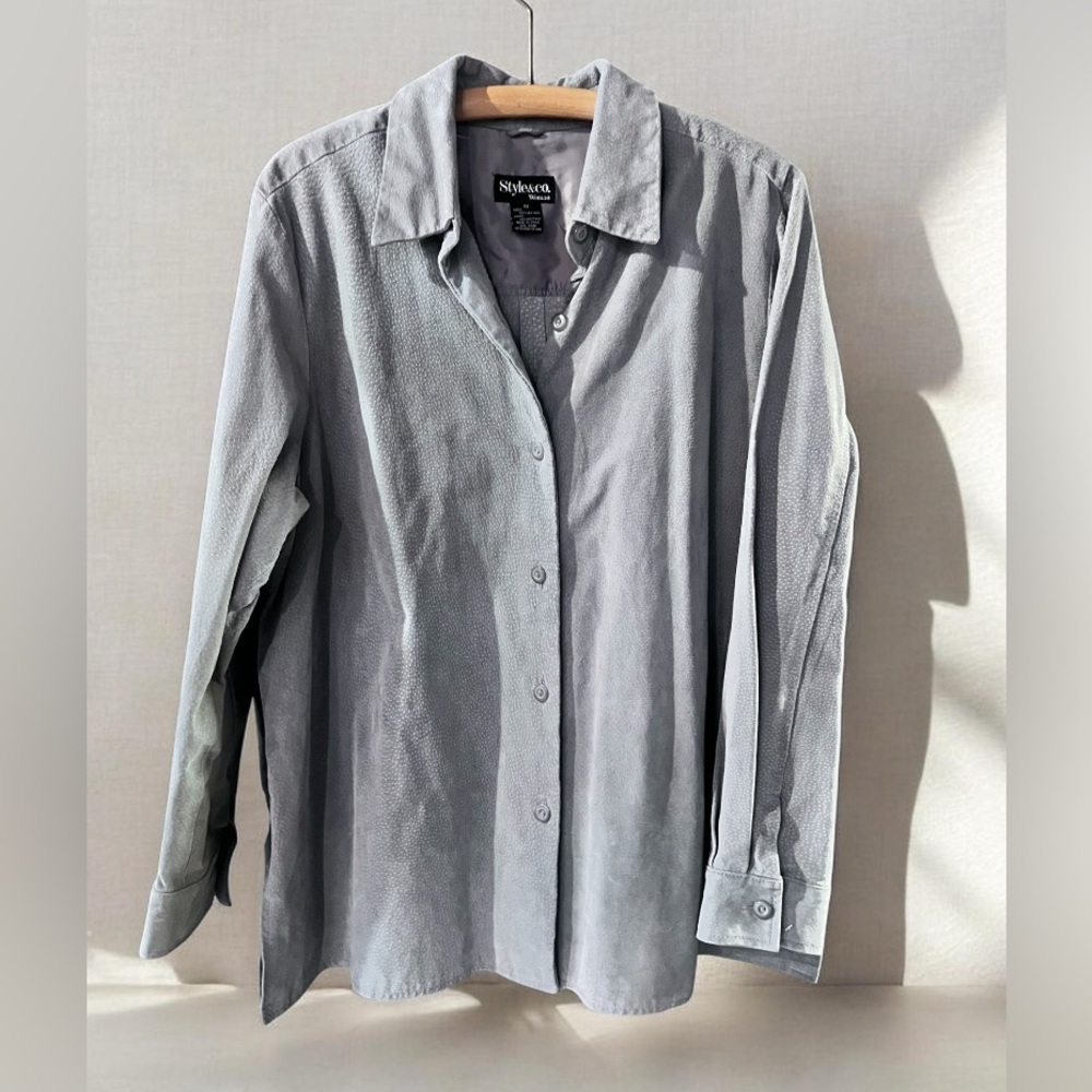 Gray Suede Leather Shirt Jacket Style & Co. Woman’s 100% Sz 18 Lightweight BoHO